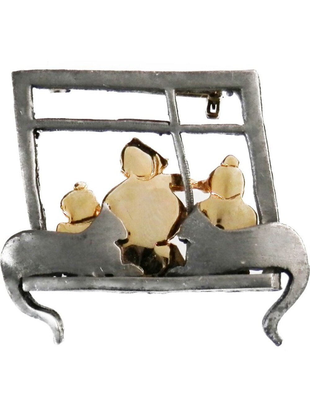 Cats Sitting in Window Pin Brooch Silver & Gold Metal Ultra Craft Signed